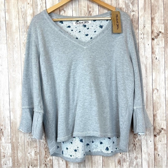 Michael Stars Reversible V-Neck Ruffle Cuff French Terry Floral Top Size M Women - Picture 1 of 11